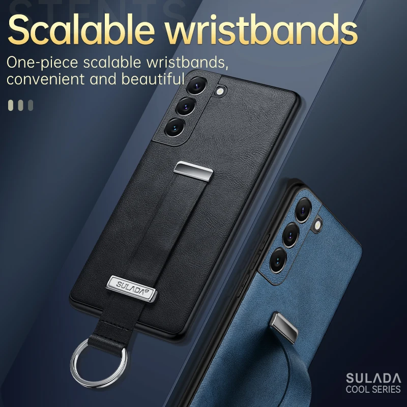 Custodia per telefono con anello in pelle con staffa per cinturino da polso per Samsung Galaxy S25Ultra S25 Plus per Galaxy S24 S23 Ultra Plus Cover per telefono Shell
