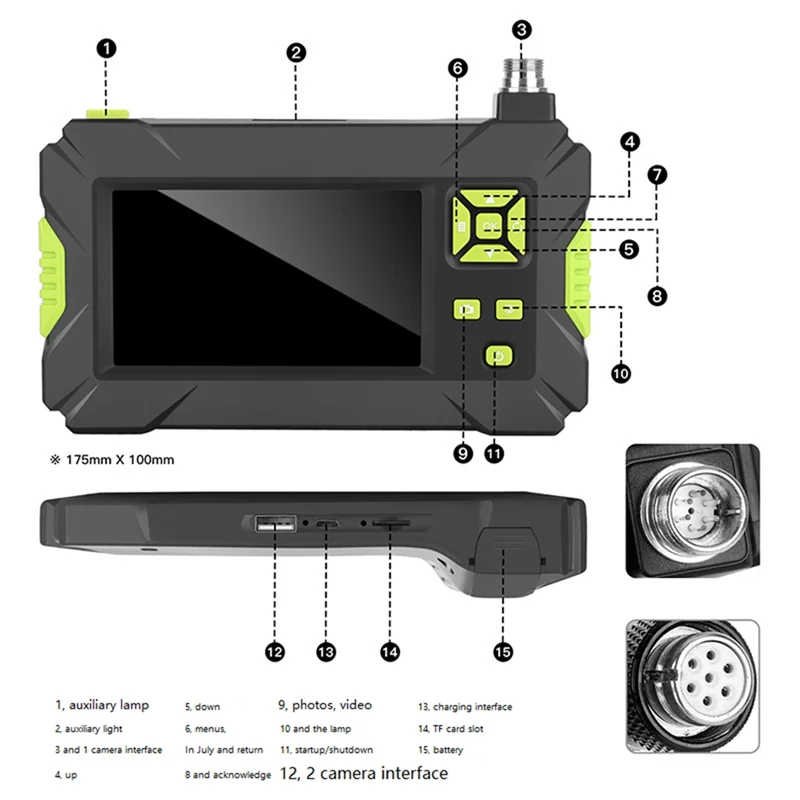 Y43A-HD Borescope พร้อมไฟ LED 8 มม.เลนส์ท่อกล้องตรวจสอบภาพกล้องวิดีโอ Endoscope Hard CABLE