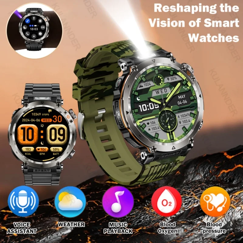 2025New Smart Watch Men LED Flashlight Compass Altitude Air Pressure 100+ Sport Mode Fitness Tracker Outdoor Military For HUAWEI