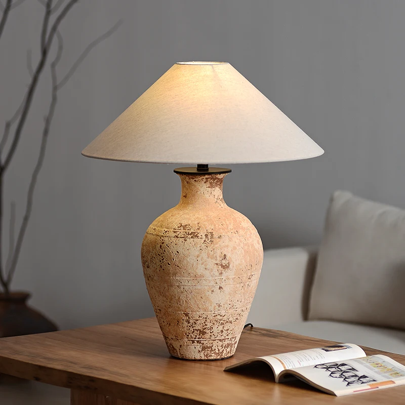 Wabi wind table lamp bedroom bedside lamp living room homestay designer new Chinese creative retro ceramic pot lamp