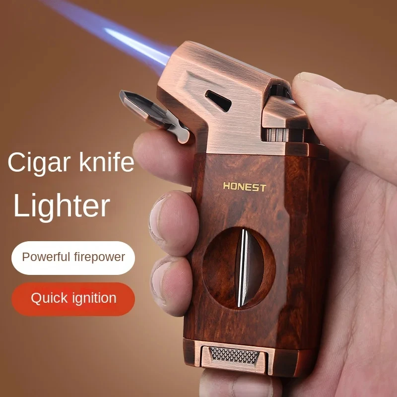 HONEST Vintage Metal Windproof Cigar Turbo Lighter Outdoor Portable Torch Jet Lighter High End Gift Cigarette Accessories