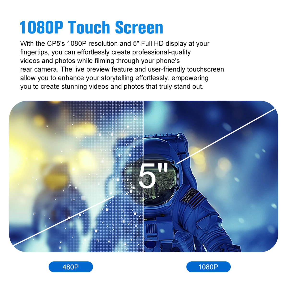 SHIMBOL CP5 1080P Touchscreen Rear Camera Selfie Monitor Screen for iPhone 16 15 Samsung Phone Vlog Live Second Display 5