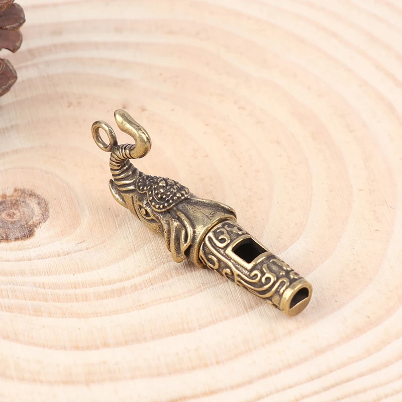 Wholesale 1Pc Survival Whistle Brass Metal Treble Training Wilderness Survival Pendant Elephant Whistle Antique Keychain Outdoor