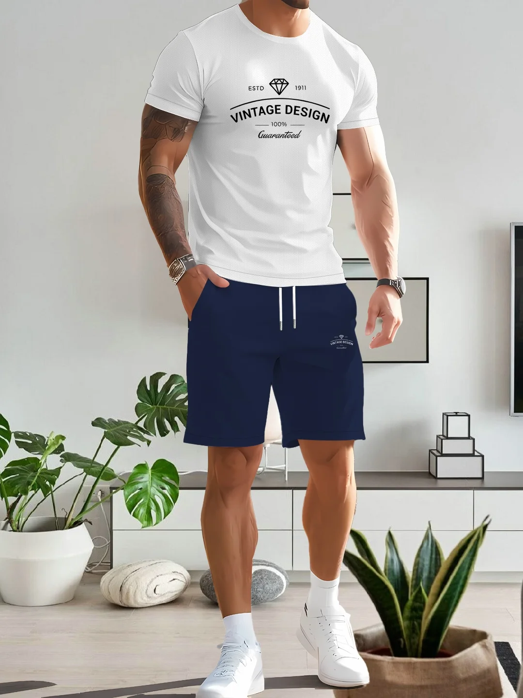 

Модный мужской повседневный костюм, модная дышащая одежда из двух предметов, футболка с круглым вырезом и короткими рукавами и шорты на шнурке,