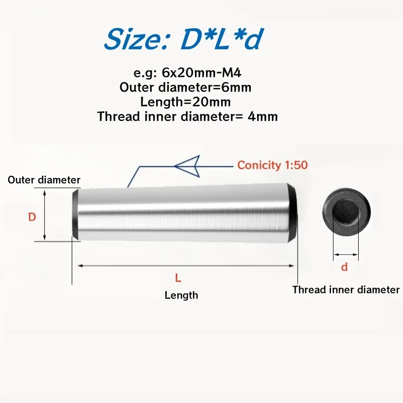 45# Steel M4 M5 M6 M8 M10 Taper Pin With Internal Thread High Strength Quench Hardened Dowel GB118 1:50 Taper Positioning Pin