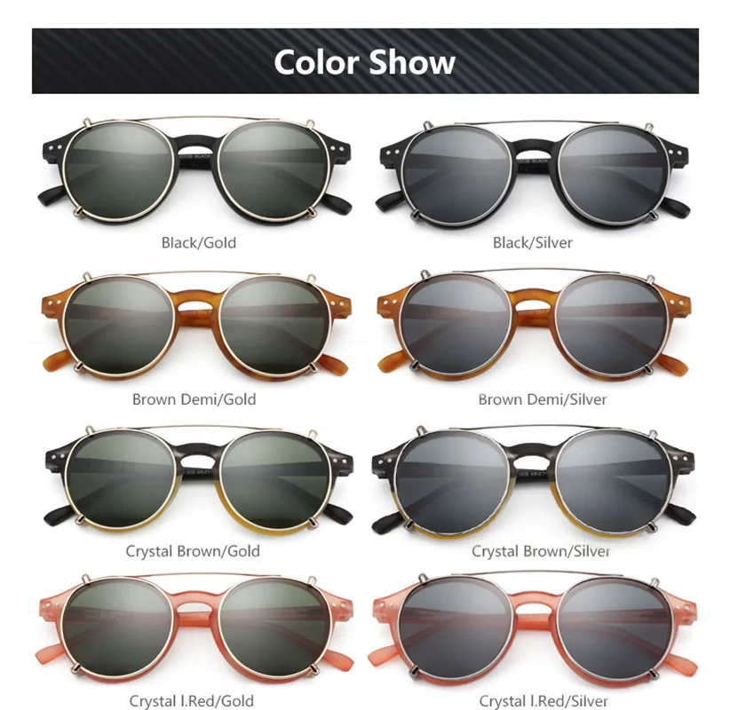 ZENOTTIC Retro Style Clip on Sunglasses for Men Women Circle Anti Blue Light Glasses Polarizing Clips