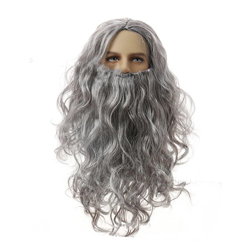 

Jesus Fantasia Wizard Cosplay Wig Heat Resistant Synthetic Hair Adult Carnival Halloween Party Costume Accessories Props