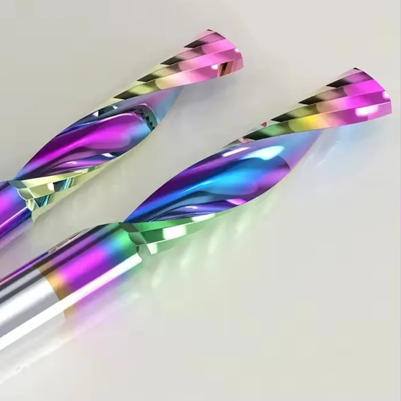 HUHAO 4/6mm Shank Single Flute Carbide Spiral End Mill  PVC Acrylic Milling Cutter Engraving Woodworking Acrylic DLC Coating