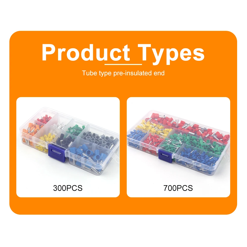 300/700 PCS Boxed VE Tube Type Insulated Terminals Electrical Wire Cable Ferrules Connectors cold pressed End Terminal Block