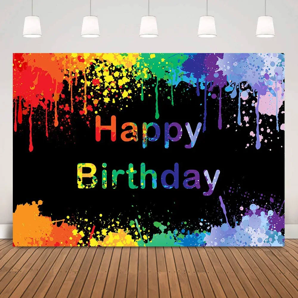 Graffiti Splatter Painting Themed Birthday Backdrop for Party Decoration Art Splash Paint Happy Birthday Background Photobooth