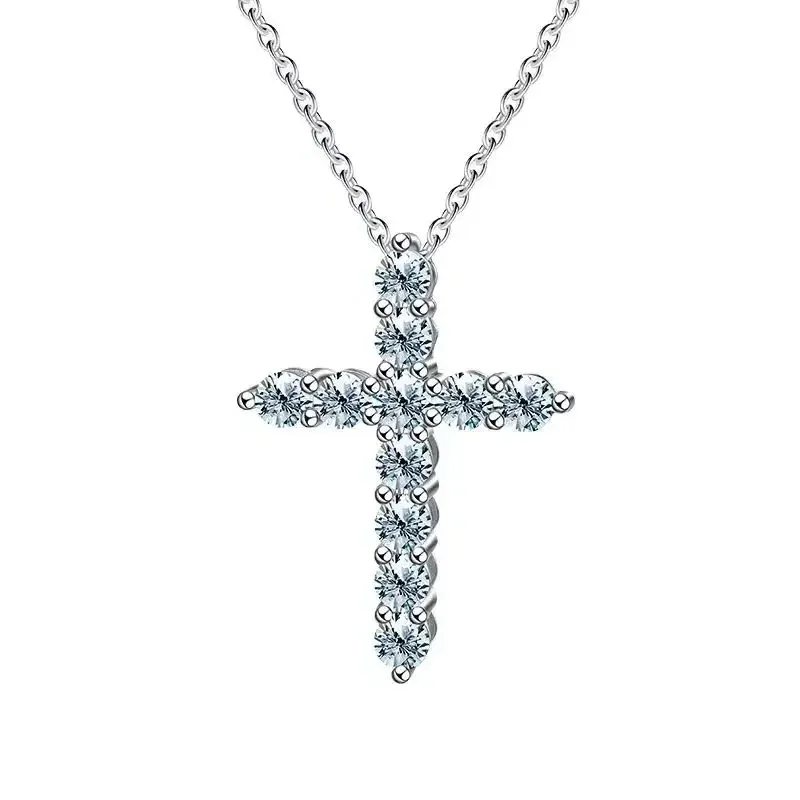 DWJ 1.1ct Echte Moissanite Diamanten Kruis Hanger Ketting voor Vrouwen 925 Sterling Zilveren Anniversary Party Chain Fijne Sieraden