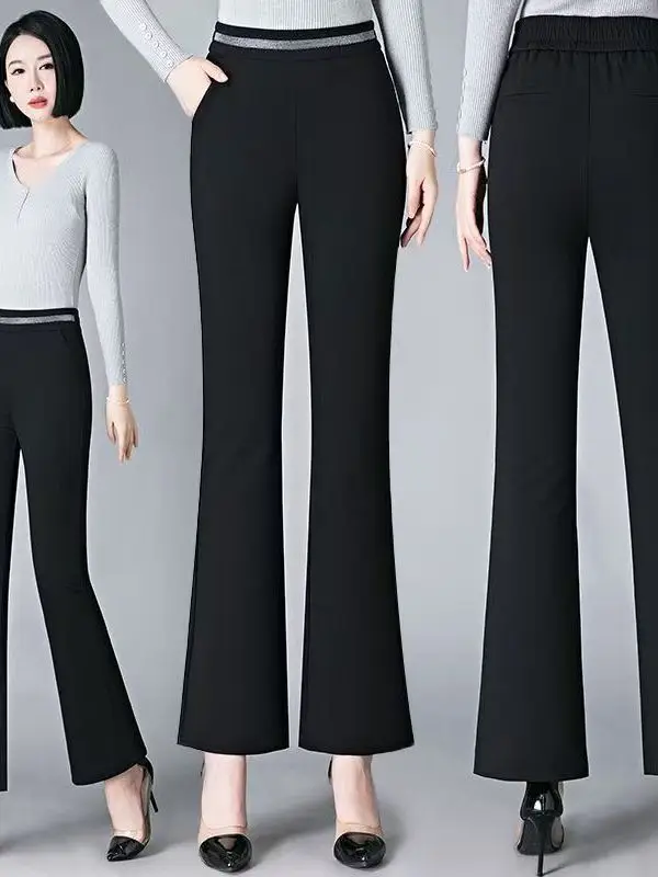 

Брюки-костюмные с высокой талией, струящиеся, больших размеров, для полных женщин, до 136 кг, стройнящие, прямого кроя