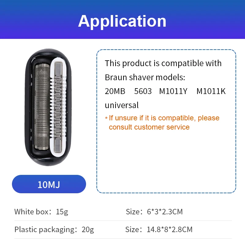 Knife net suitable for Braun reciprocating electric shaver 10MJ mesh 20MB entire blade head 25B