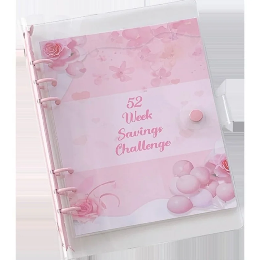 A5 Savings Challenge Binder Sakura Style PVC 52 Weeks Envelope Binder Exquisite Reusable Notebook Binder Couple