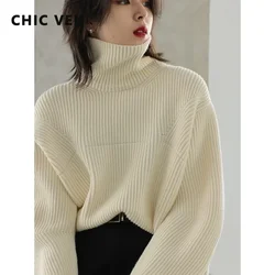 CHIC VEN Women's Sweaters High Neck Splicing Warm Knitted Jumpers for Female Pullovers Autumn Winter 2022 Trend Coat