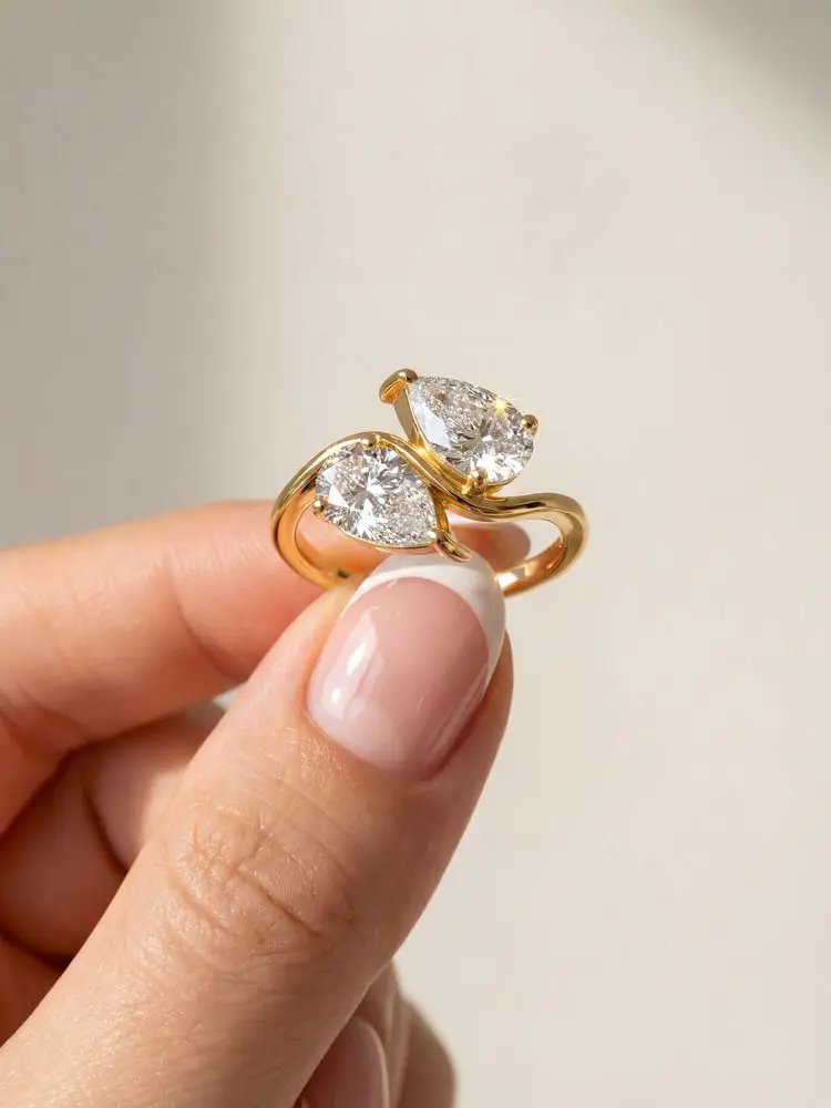 

925 Sterling Silver Double Water Drop Sparkling Zircon Ring For Women Anniversary Wedding Luxury High Quality Fine Jewelry