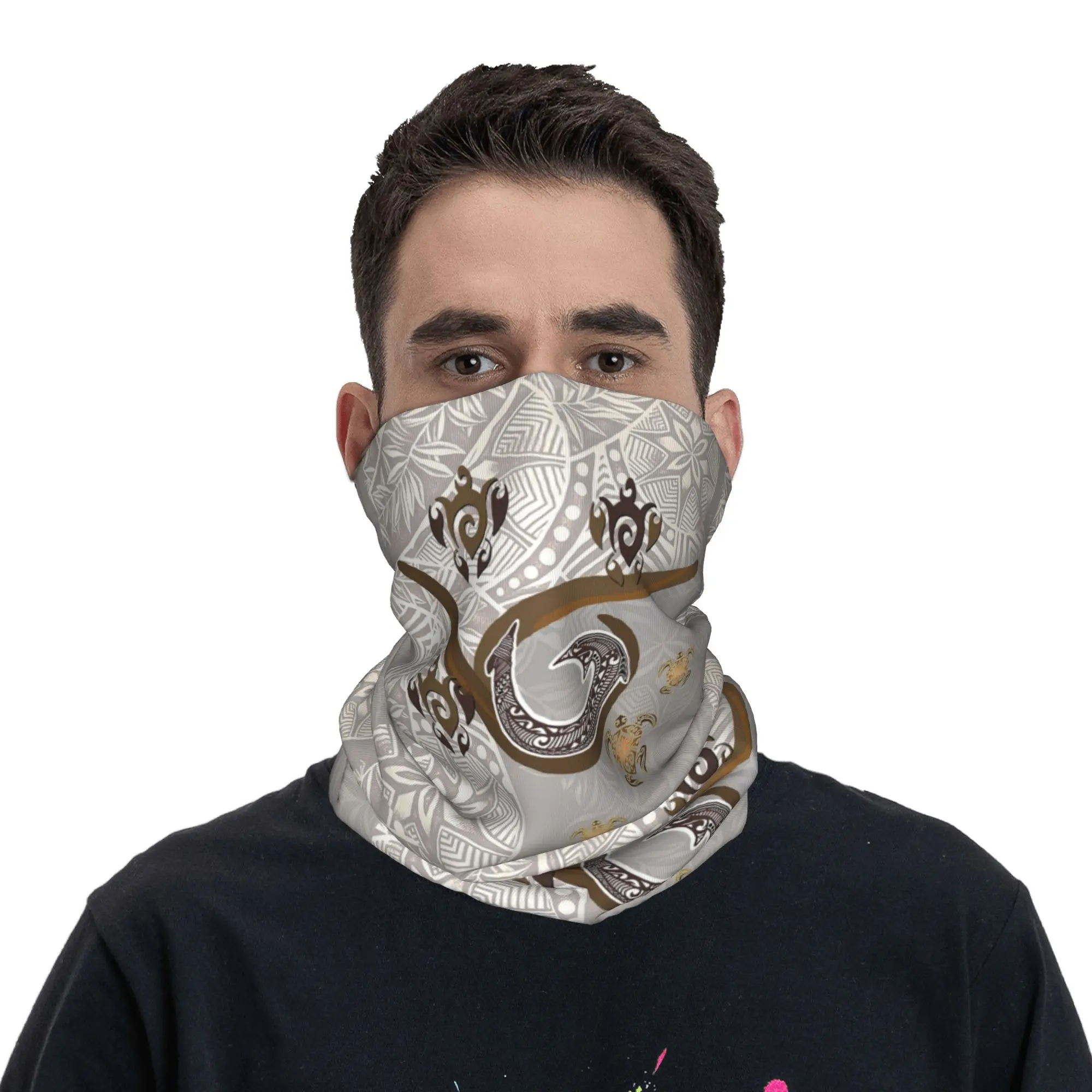 Tonal Fish Hook Hawaiian Tribal Sea Turtle Tapa Bandana Neck Gaiter Printed Face Scarf Multi-use Headband Cycling Unisex Adult