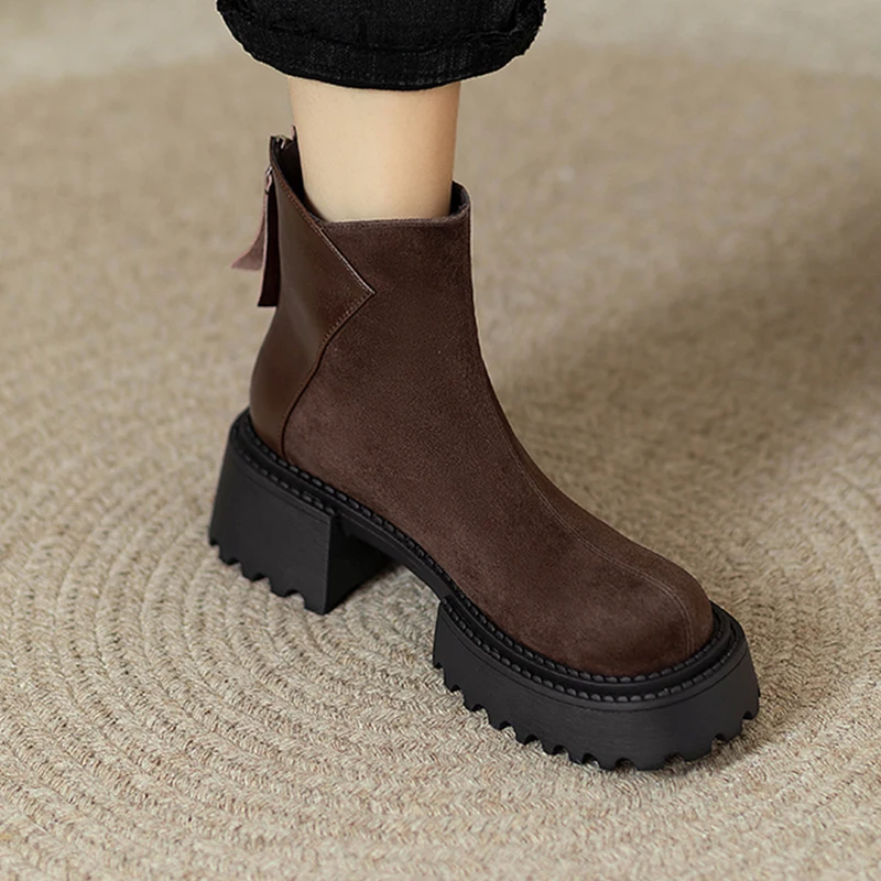 

High Heels Women's Ankle Boots Suede Fashion Chunky Shoes for Woman Luxury Dress Winter Boots 2025 Designer Pumps Mujer De Botas