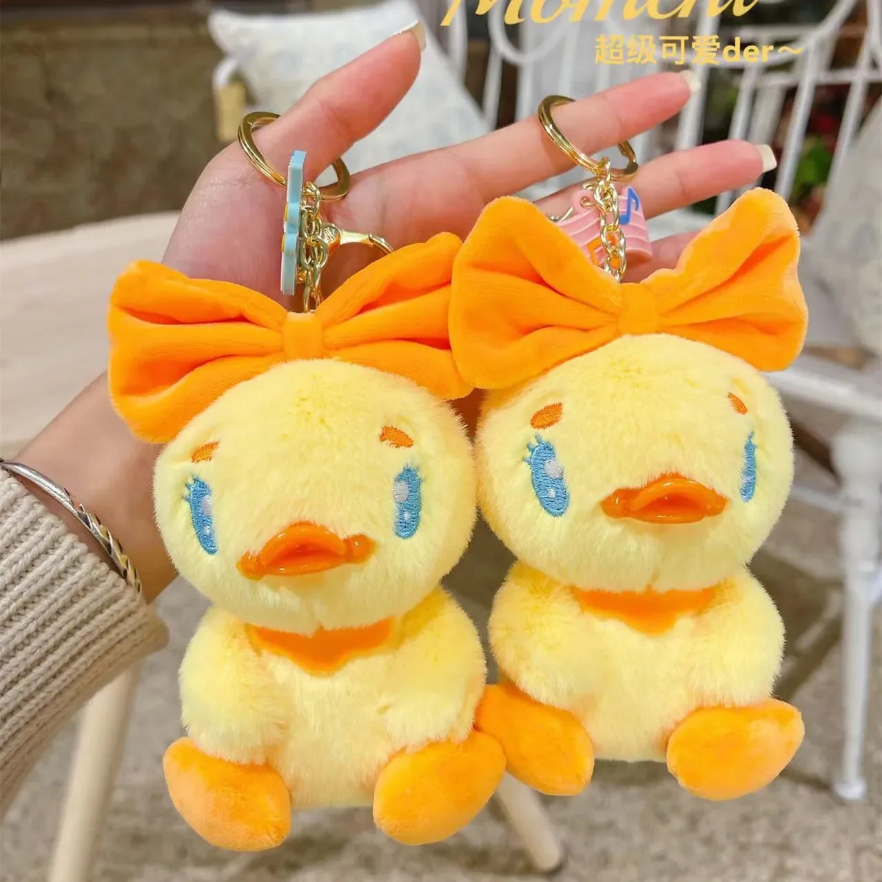 1 Pcs Cute Decorative Pendant Creative Personalized Music Small Cute Duck Keychain Pretty Couple Birthday Sweet Christmas Gift