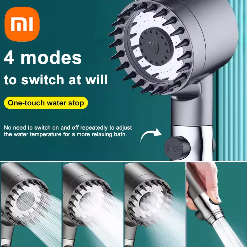 Xiaomi 4 Mode High Pressure Filter Shower Head One-Key Stop Water Massage Showerhead With Filter Element Bathroom Accessories