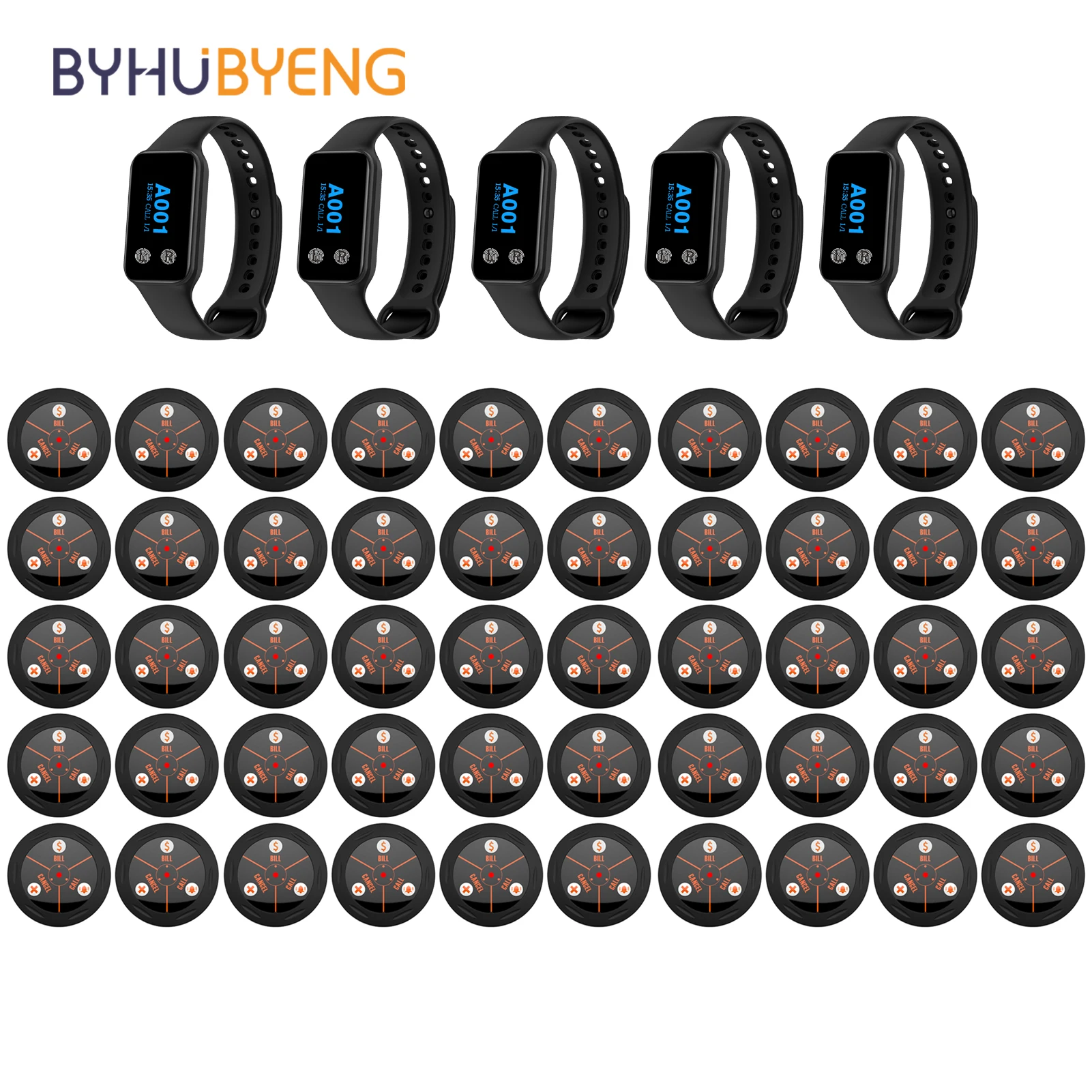 BYHUBYENG Draadloos oproepsysteem Horlogeontvanger Beller Wachthorloge Pager met belknoppen voor Restaurant Cafe Hotel