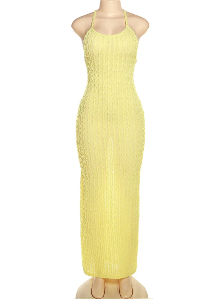 Macheda vestido cruzado ajustado mujer Sexy sin espalda sin mangas cuello redondo elegante flaco sólido fiesta de boda tendencia clásica Bodycon largo