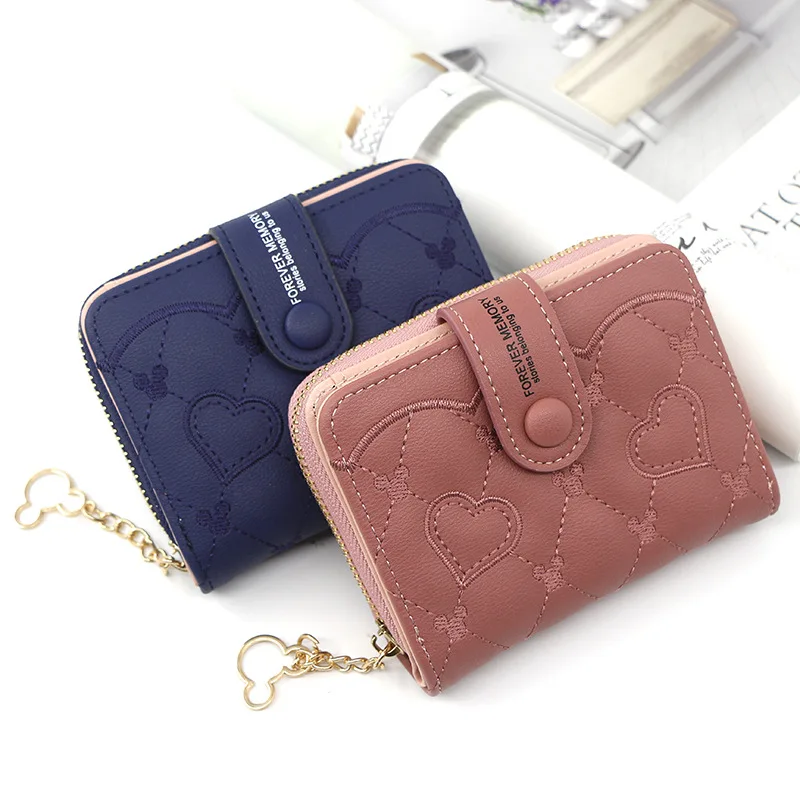 Mini porte-monnaie en cuir avec fermeture éclair pour femme, portefeuilles pour femme, porte-cartes à moraillon, rouge et noir, marque de luxe,