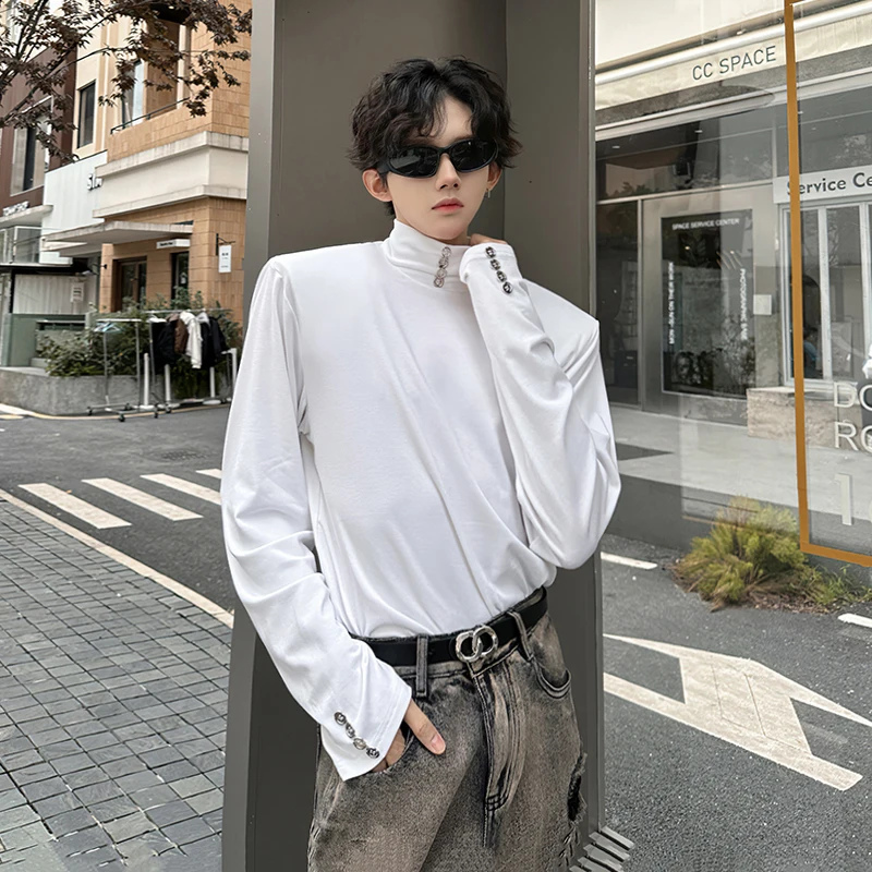

LAPPSTER Korean Designer High-Neck Long Sleeve T-Shirt Slim Fit Casual New Fashions Harajuku Tshirts White Y2k Streetwear Top