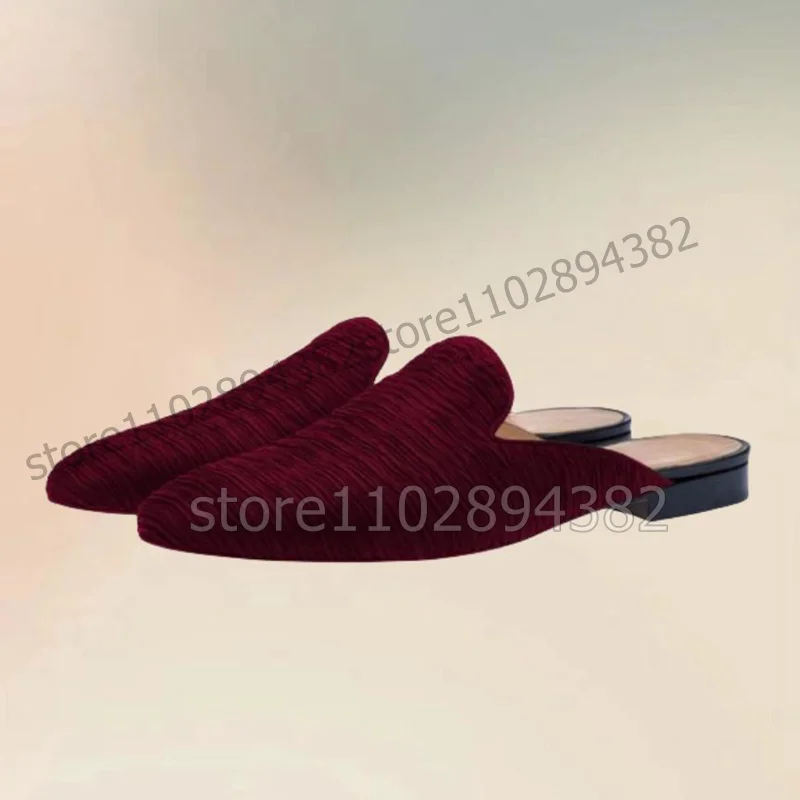 Blue Red Pleated Stripe Design Round Toe Men Slippers Fashion Slip On Men Shoes Luxury Handmade Party Banquet Men Casual Shoes