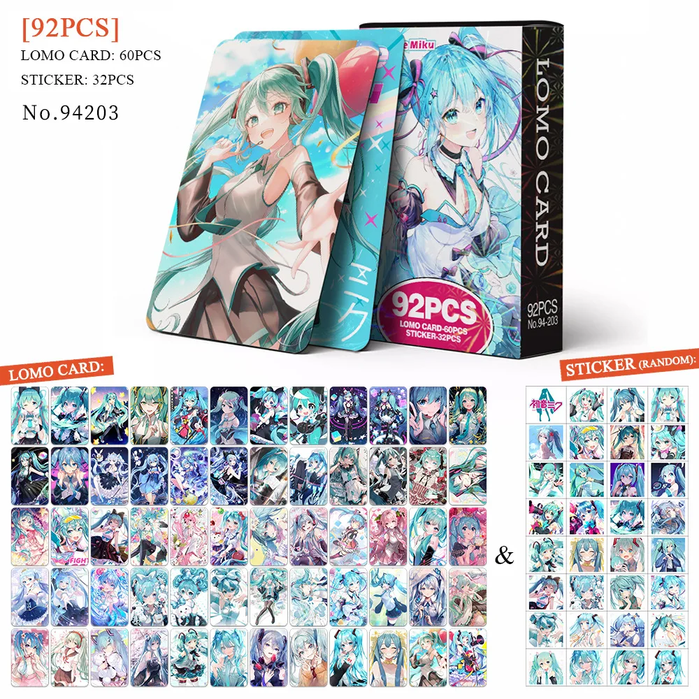 Hatsune Miku Japanese Anime Lomo Card 1pack/92pc Mini Card Games Postcards Photo Gift Fan Collection Toy 60PC Card 32PC Stickers