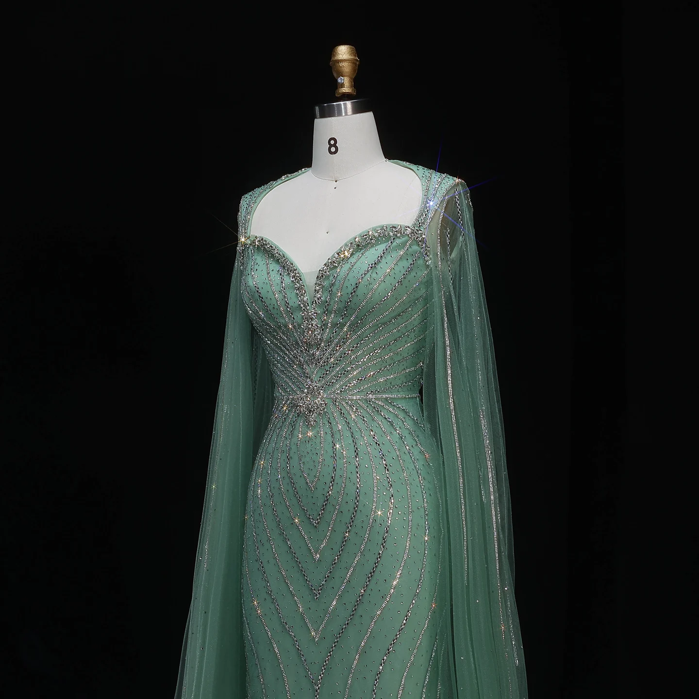Sharon Said Elegante Abendkleider mit Cape-Ärmeln, Perlenbesetzte Meerjungfrauenkleider, Arabische Luxus-Formelle Ballkleider für Damen SS130 Maßanfertigung – Detail 10