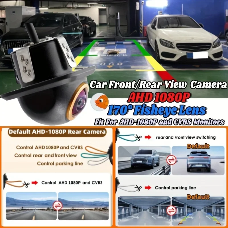 1080P Car Multi-Function Camera 170° Fisheye AHD/CVBS Switchable - Backup Front/Rear/Right/Left View Camera, Color Night Vision