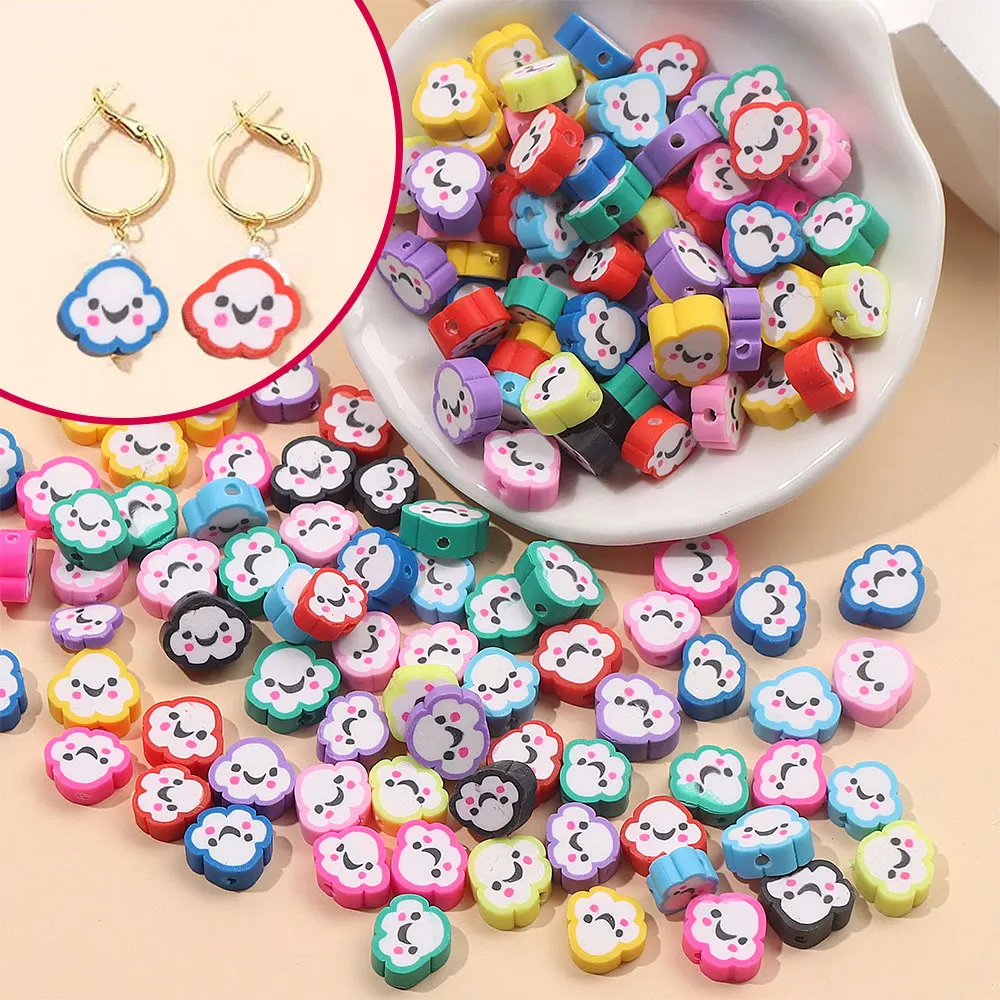 18/54/108pcs Colorful Clay Smiling Cloud Pattern,Decorative Beads,DIY Bracelets,Anklets,Beach Vacation Party Gift Accessories