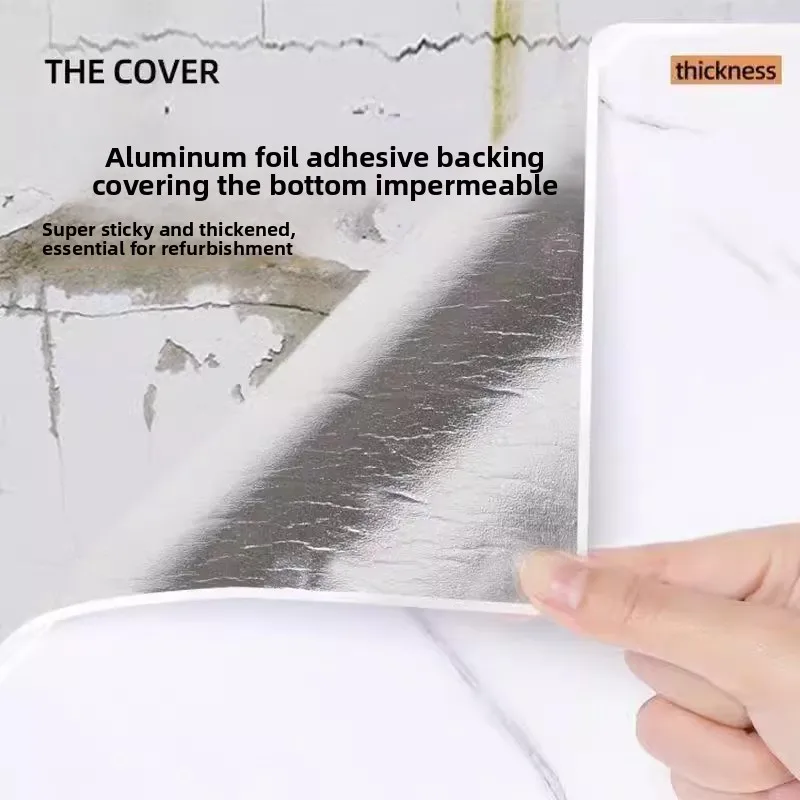 بولي كلوريد الفينيل ملصق حائط مقاوم للماء ذاتية اللصق بلاط المطبخ الحمام ملصق مائي نمط الرخام الفينيل فيلم للجدران تغطي العيوب #4