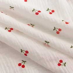 135x50/500cm Pure Cotton Double-Layer Crepe Gauze Cherry Print Fabric For Dresses Casual Wear, Underwear, Pajamas  DIY Fabric