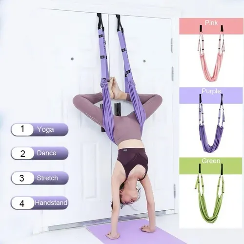 Imagen 2 del producto Correa de Yoga aérea ajustable para mujer, cinturón elástico para colgar en la puerta, hamaca, columpio, soporte de mano para Fitness, dispositivo de entrenamiento de cuerda