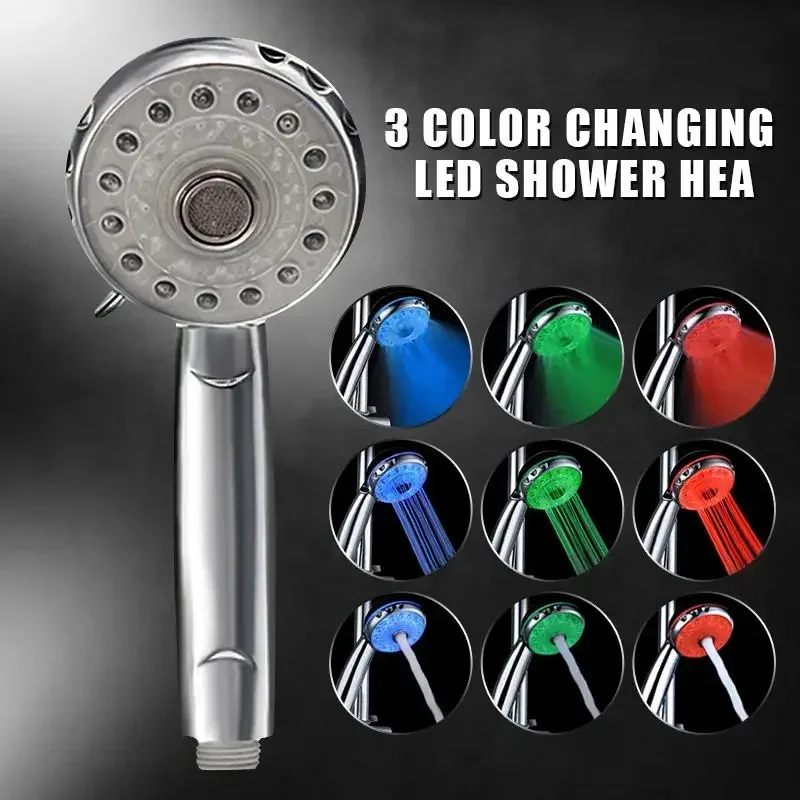 

3 Mode 3 Color LED Adjustable Shower Head Light Temperature Sensor RGB Bath Sprinkler Bathroom Shower Head