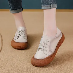 Handmade tied up flats women's wide fit oxford shoes genuine leather loafer mother comfort flat shoes woman autumn ballet flats