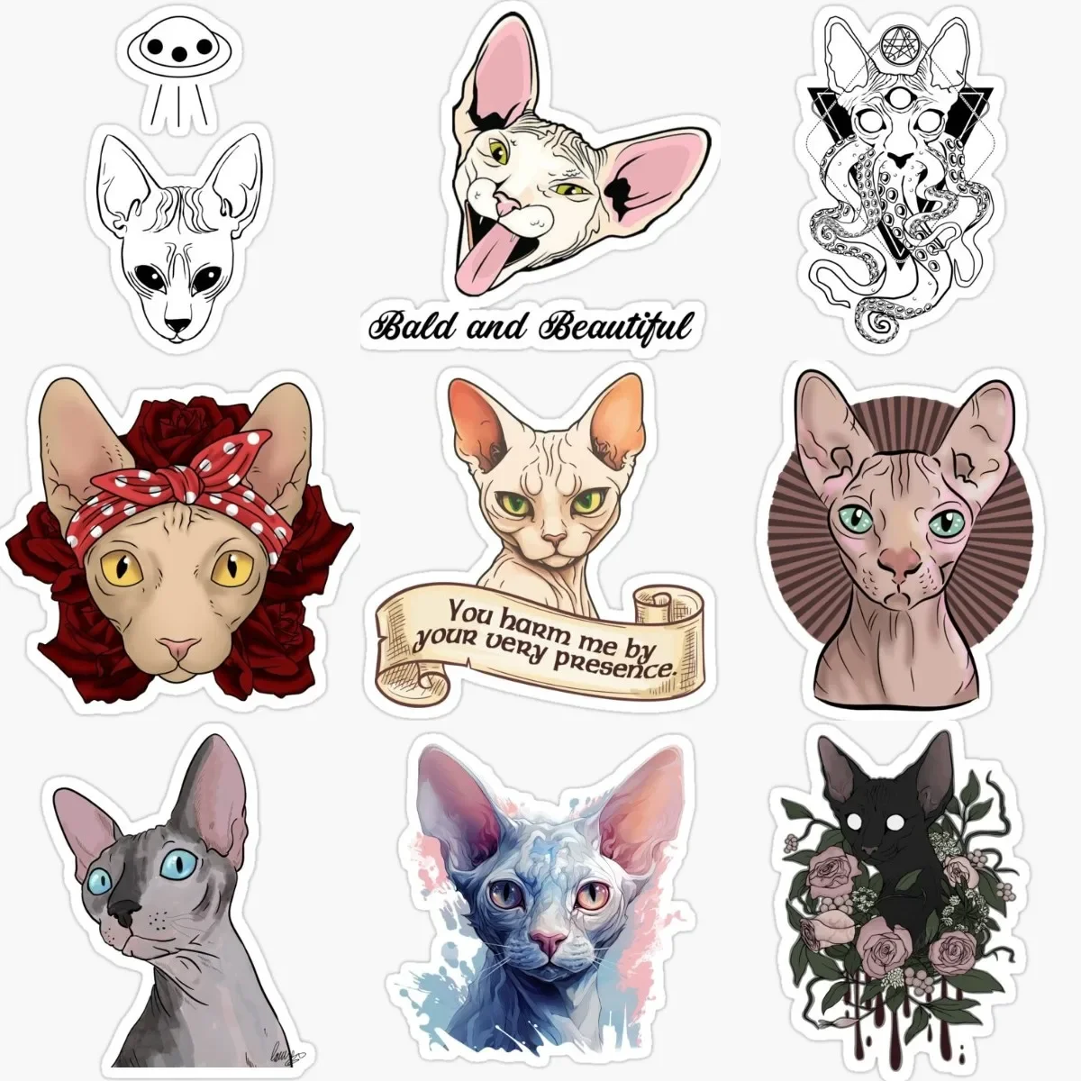 

Creative Canadian Hairless Cat Sphynx Cat Pets PVC Stickers for Decorate Car Van Motorcycle Wall Fridge Bicycle Window Decal