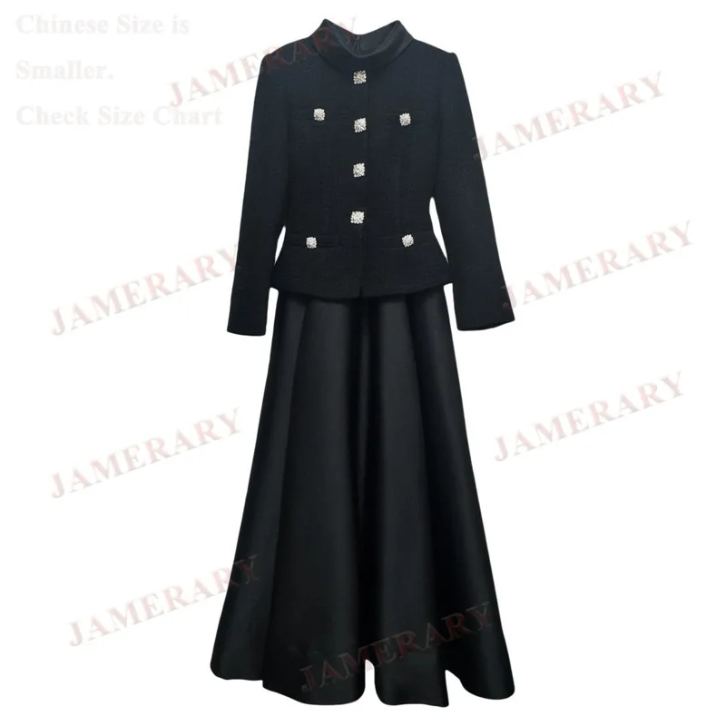 

Осеннее черное твидовое платье, женская зимняя одежда, плиссированные с длинными рукавами, подиумные брендовые ромбовидные качественные роскошные вечерние платья