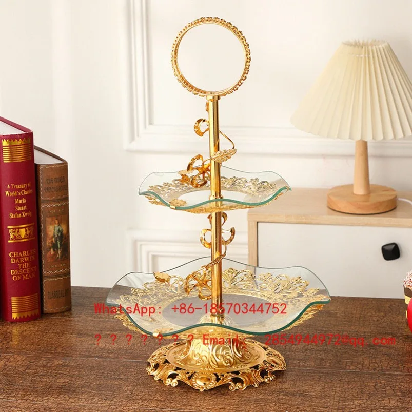 European Double-layer Glass Dried Fruit Plate, Modern Light Luxury Creative Snacks, High-end Golden Hotel Home Hall Ornament