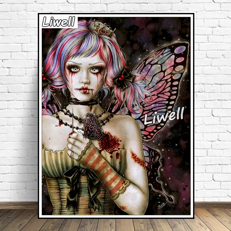 Butterfly Witch Vampire Girl Diamond Painting Halloween Horror Art Embroidery Full Drills Cross Stitch Handwork Kits Room Decor