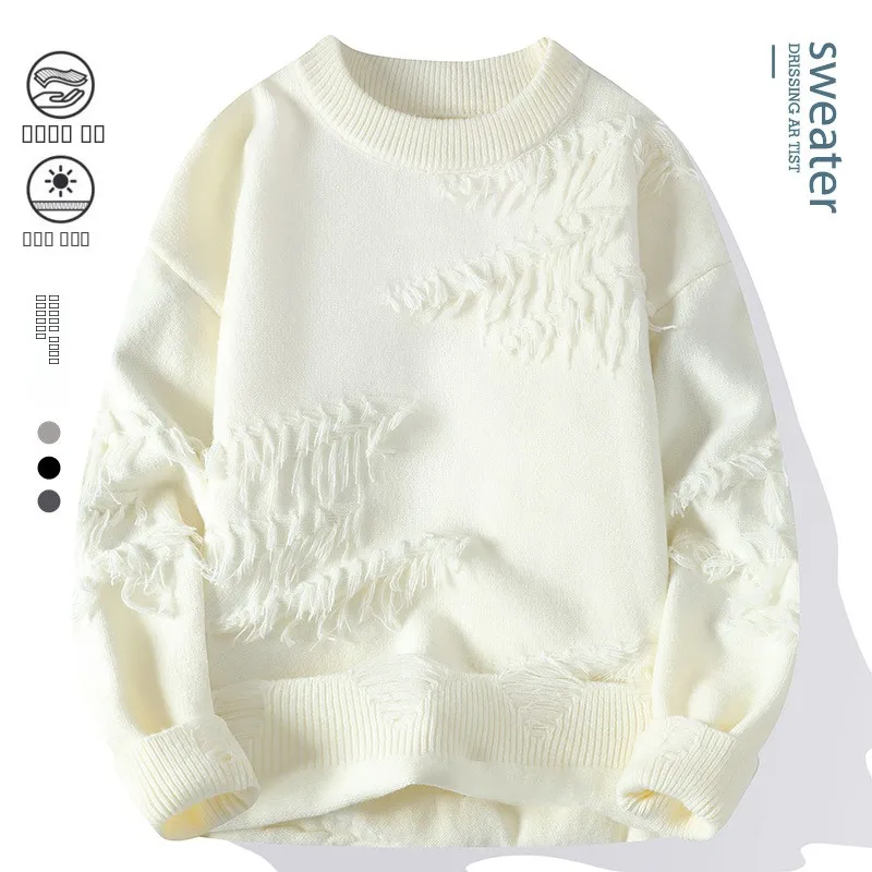 

Trendy Knitted Sweater for Teenage Boys Personalized Furry Sle Spor Loose Fit Long Sve hine Waable Winter Wear
