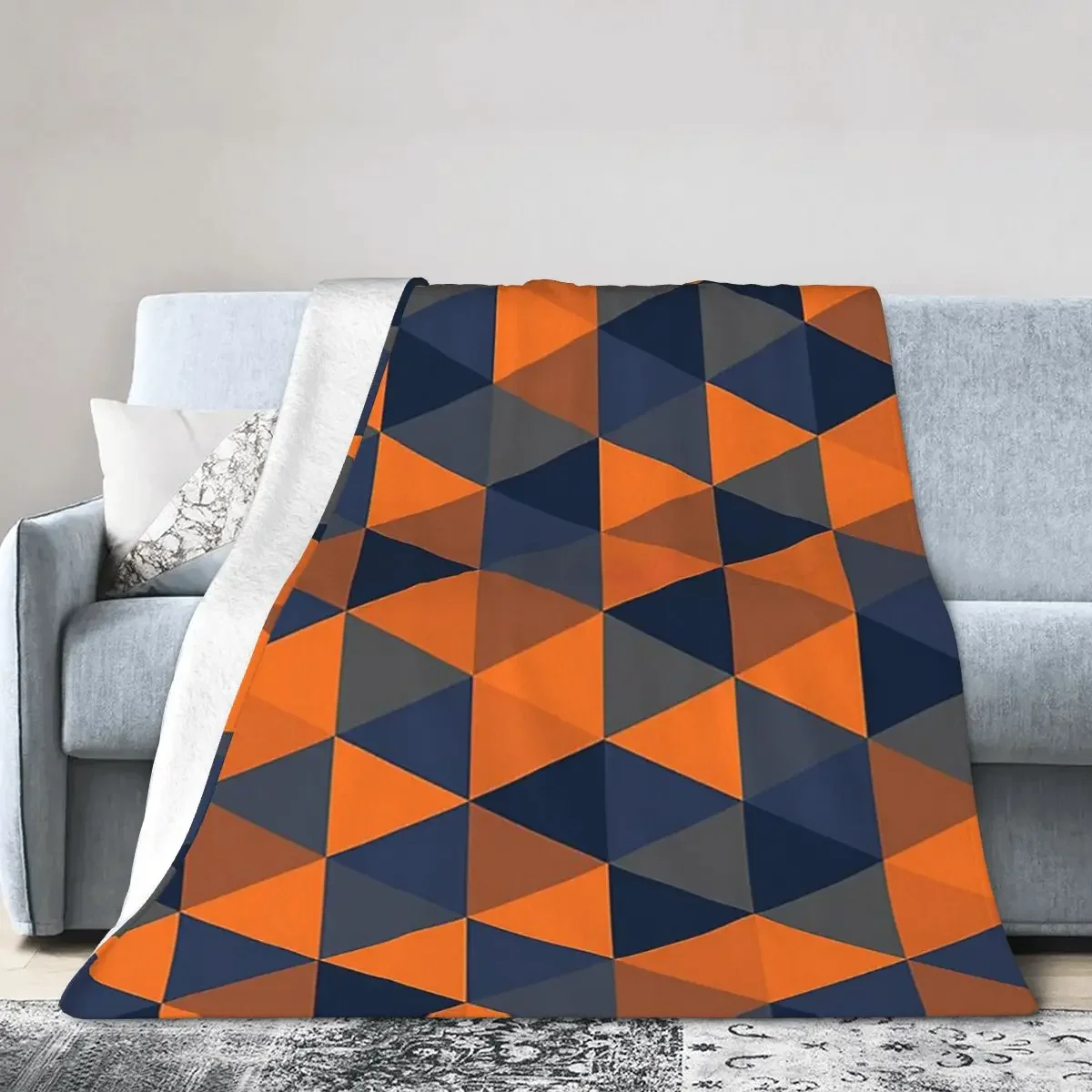 Orange And Blue Geometric Pattern Blanket Soft Warm Flannel Throw Blanket Plush for Bed Living room Picnic Travel Home Couch