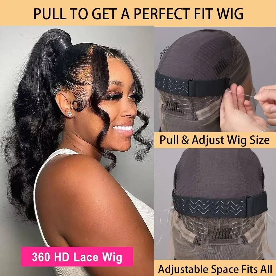 Body Wave Glueless Drawstring 360 Full Lace Wig Water Wave Human Hair Pre Plucked Hd 13x6 Lace Frontal Wig 5x5 Wear Go For Women