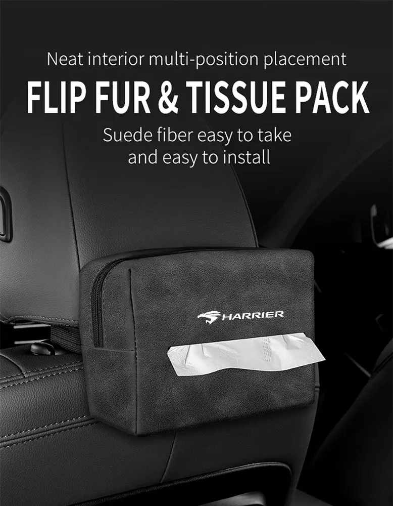 Car Suede Tissue Bag Protector Cover For Toyota Harrier Car Seat Back Tissue Box Interior Accessories