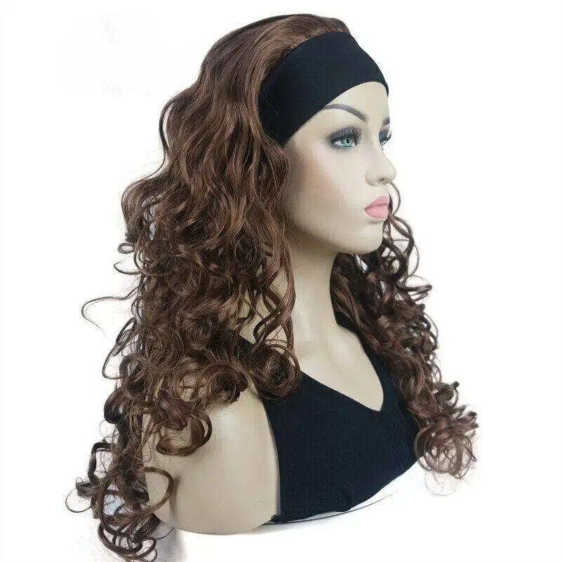 Women's Wig 3/4 Half With Black Headband Long Curly Synthetic Daily Use Wig 22in