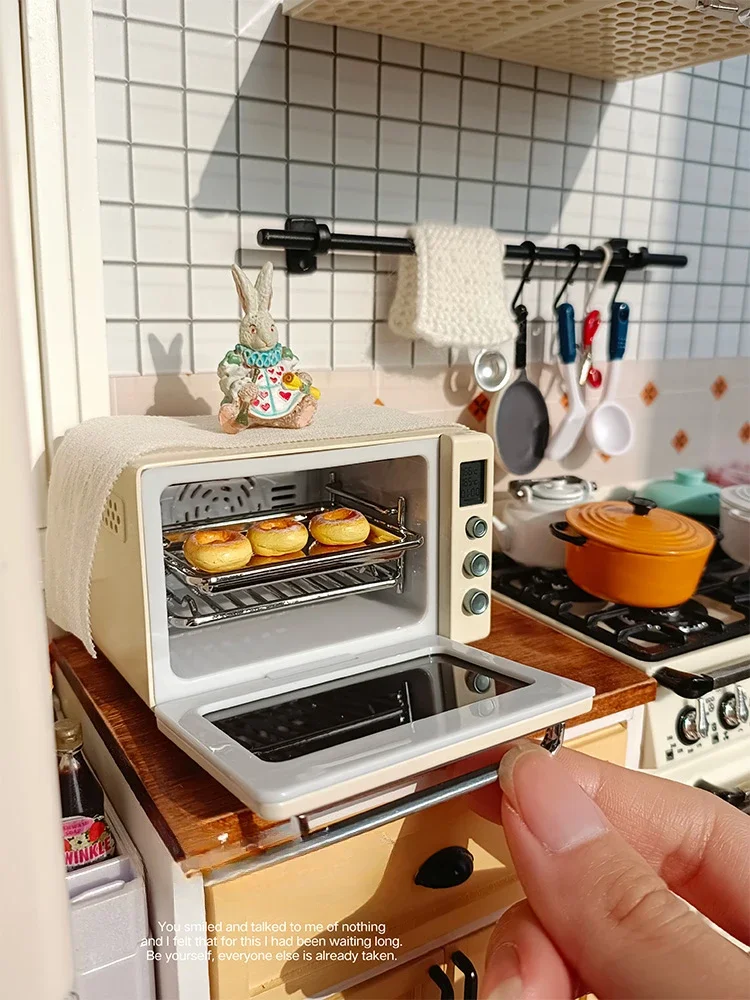 Mini Simulation Luminous Electric Oven Miniature Model Baby House Scene Prop Decoration Mini Kitchen