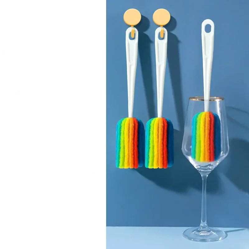Cepillo de limpieza Simple para biberones, accesorios de limpieza para el hogar, taza de esponja colorida, mango largo