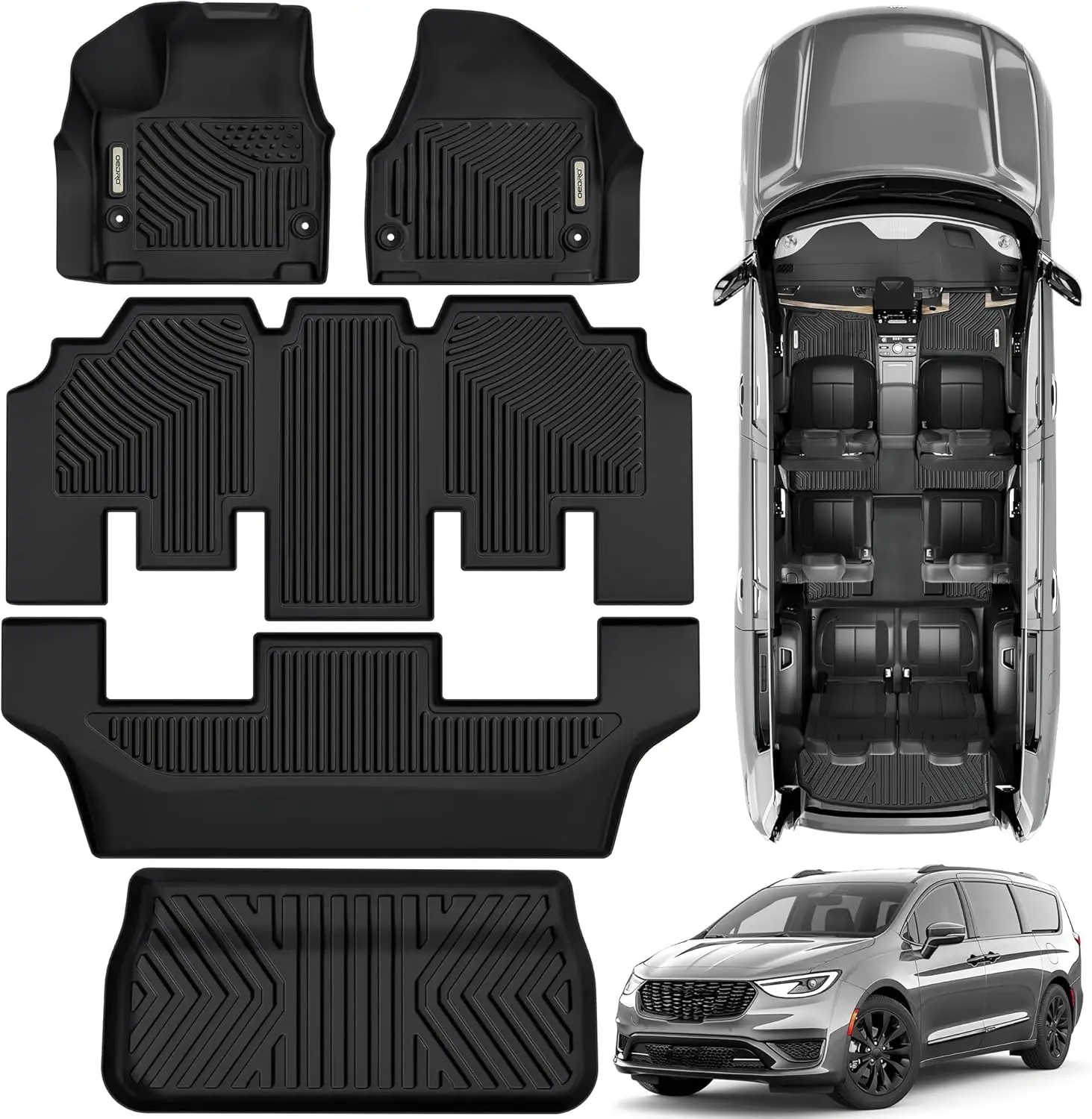 

All-Weather TPE Floor Mats for Chrysler Pacifica 2017-2026, Voyager 2020-2025, Custom Fit Protection